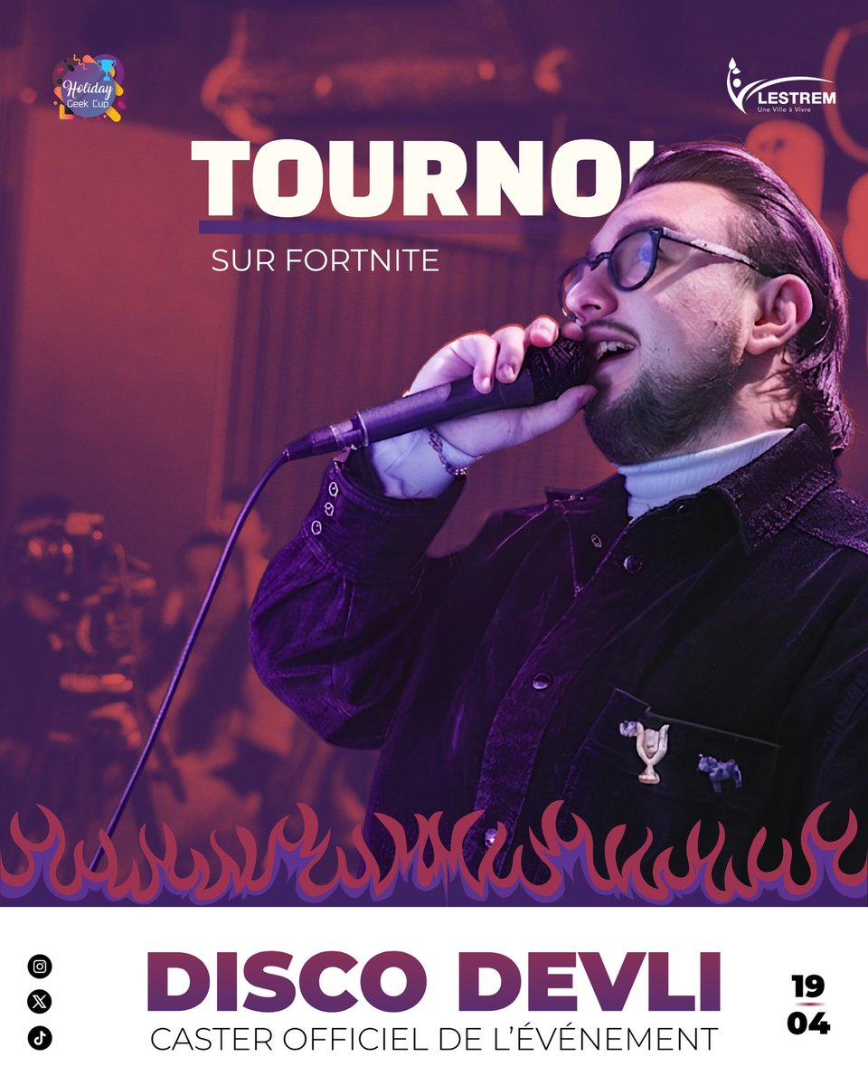 🎙️ DISCO DEVLI x HGC 🎙️
Le 19 avril, <a href="/DiscoDevli/">Disco Devli 🪩🕹️</a> met le feu au tournoi Fortnite de Lestrem ! 🔥 
Venez découvrir l’exceptionnel Disco Devli !
📍 Espace J. de la Fontaine
📅 19 avril | 14h00 - 22h30
#Fortnite #HGC #Lestrem #Esport