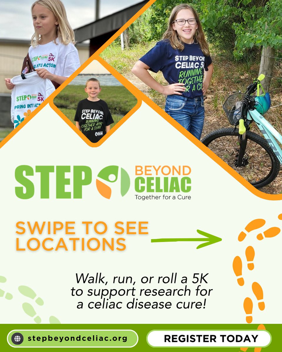BeyondCeliac's tweet photo. Do you want to run, walk, or roll 3.1 miles closer to a cure for celiac disease? Sign up or join a team for Step Beyond Celiac at https://t.co/WTbJnEoPMy

Your support helps us advance our mission of treatments and a cure for celiac disease!

#celiac #celiacdisease #glutenfree https://t.co/pjeJcase9r