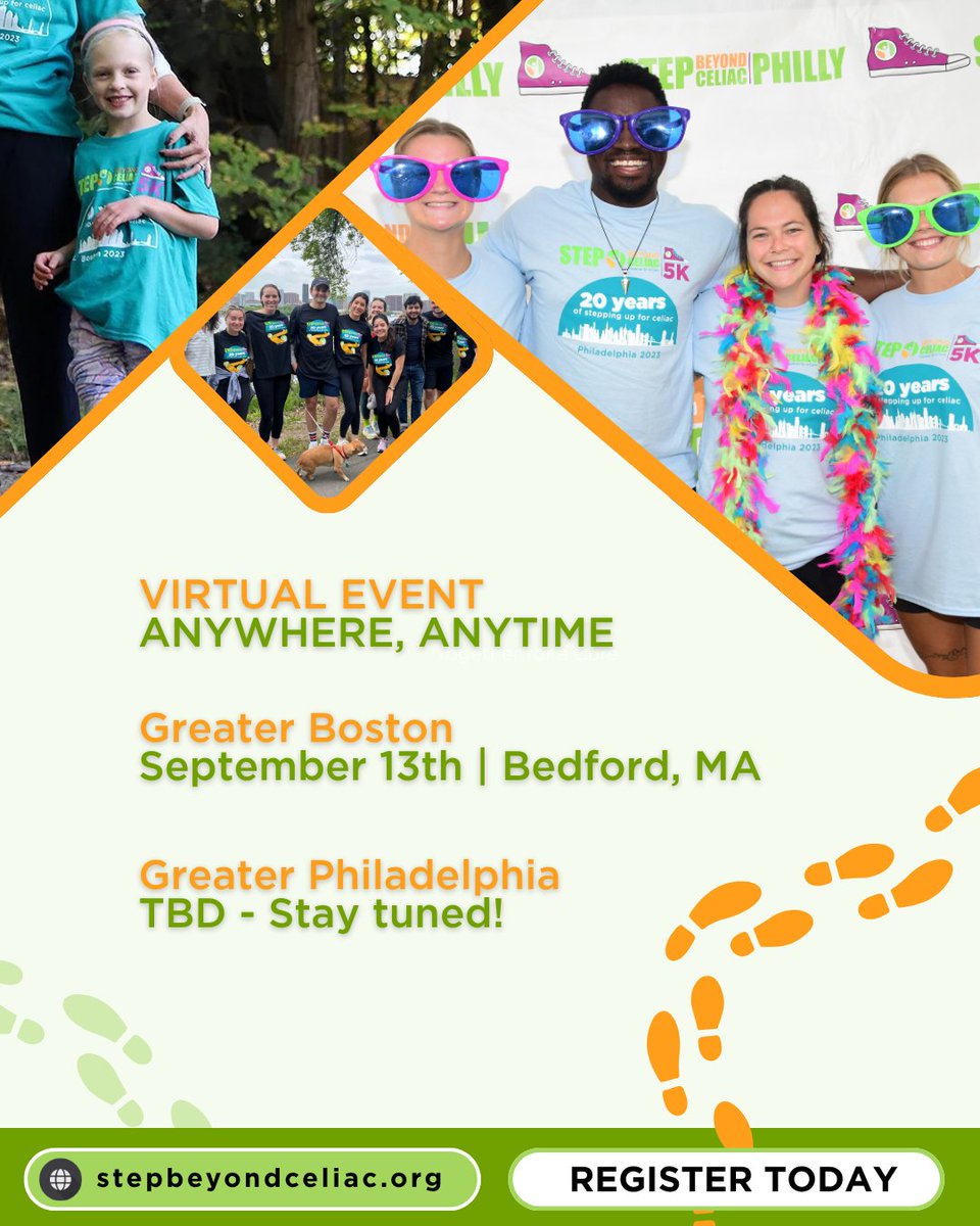 BeyondCeliac's tweet photo. Do you want to run, walk, or roll 3.1 miles closer to a cure for celiac disease? Sign up or join a team for Step Beyond Celiac at https://t.co/WTbJnEoPMy

Your support helps us advance our mission of treatments and a cure for celiac disease!

#celiac #celiacdisease #glutenfree https://t.co/pjeJcase9r