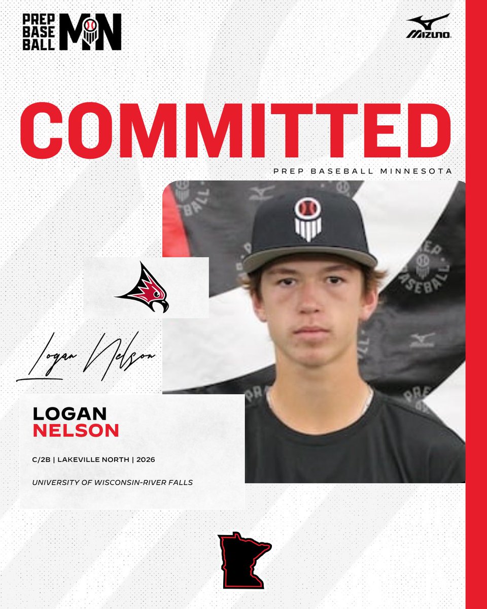 PrepBaseballMN's tweet photo. 𝗖𝗢𝗠𝗠𝗜𝗧𝗠𝗘𝗡𝗧 𝗪𝗔𝗧𝗖𝗛 🎓

Logan Nelson (2026, C/2B, Lakeville North) commits to University of Wisconsin-River Falls

ᴘʀᴏꜰɪʟᴇ
https://t.co/F4KkyyHo4j | @logannelsonn_ https://t.co/QYsbXmnWP6