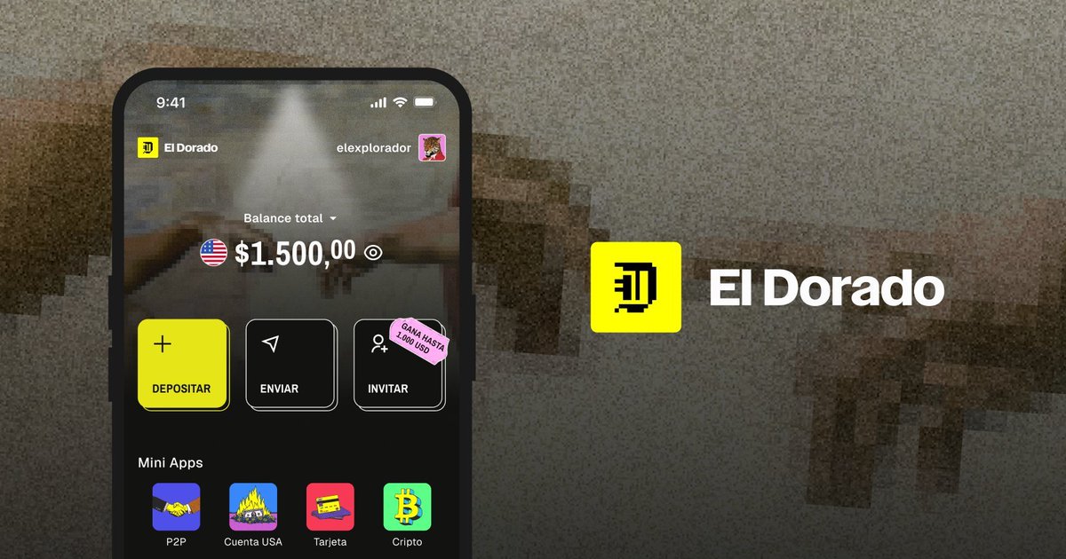 arbitrum's tweet photo. The programmable economy grows with financial apps like @eldoradoio.

Across many economies in LATAM, inflation, high transfer costs and limited access to USD remain real challenges.

El Dorado solves this by turning stablecoins into a seamless financial experience where users can save, send, convert and soon spend digital dollars via USDT on Arbitrum across LATAM in one superapp.

With over 1M+ users across 7+ countries in LATAM, El Dorado is driving the programmable economy forward.