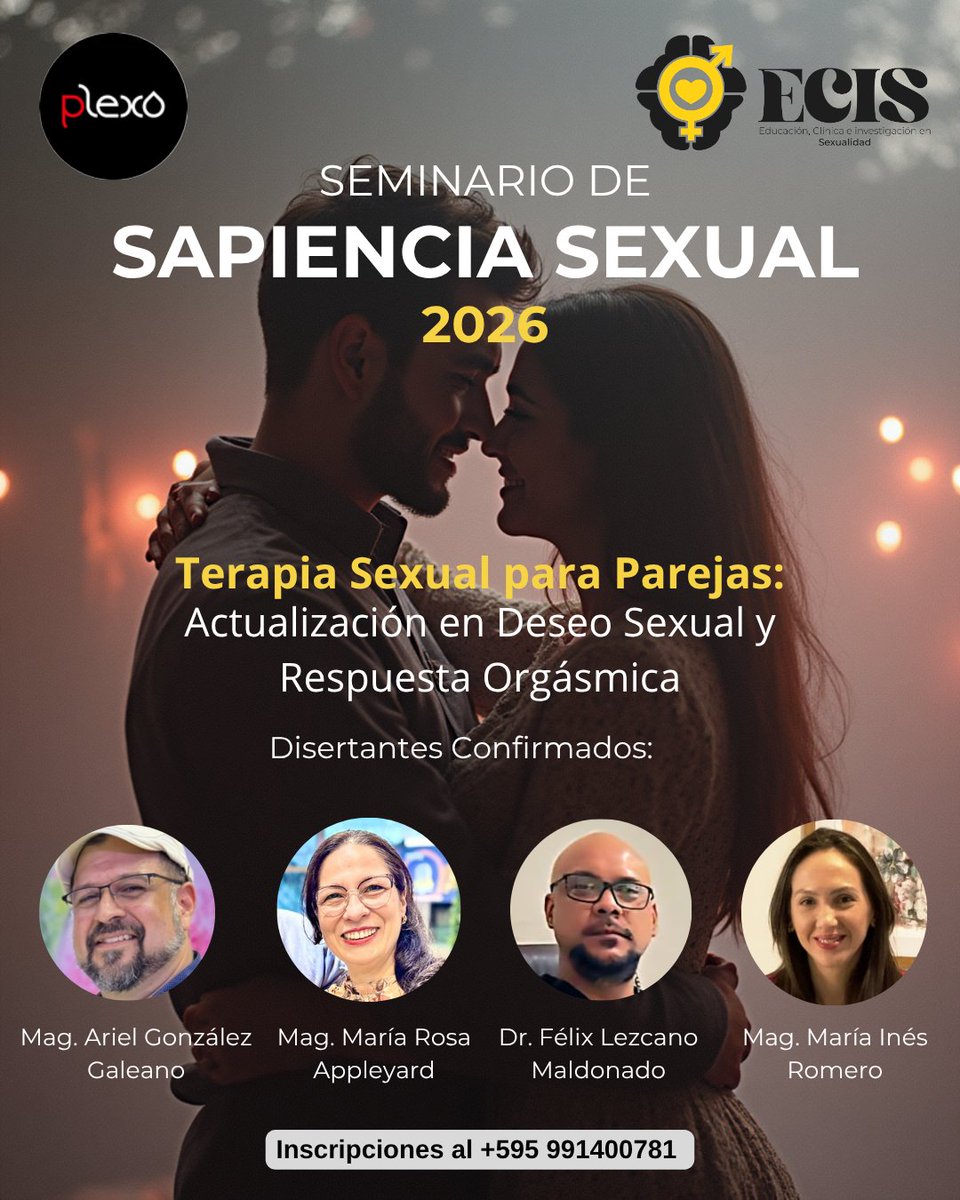 ecisweb's tweet photo. 📣 Seminario de Sapiencia Sexual 2026. Terapia Sexual para Parejas: Actualización en Deseo Sexual y Respuesta Orgásmica 🔥
📅Sábado 11 de abril de 2026
🕣08:30 a 12:00 h
📍Lugar: La Casona de Coomecipar Salón Fundadores
Participación: GRATUITA
Certificado y materiales: 100 mil Gs https://t.co/OoP71jwa0F