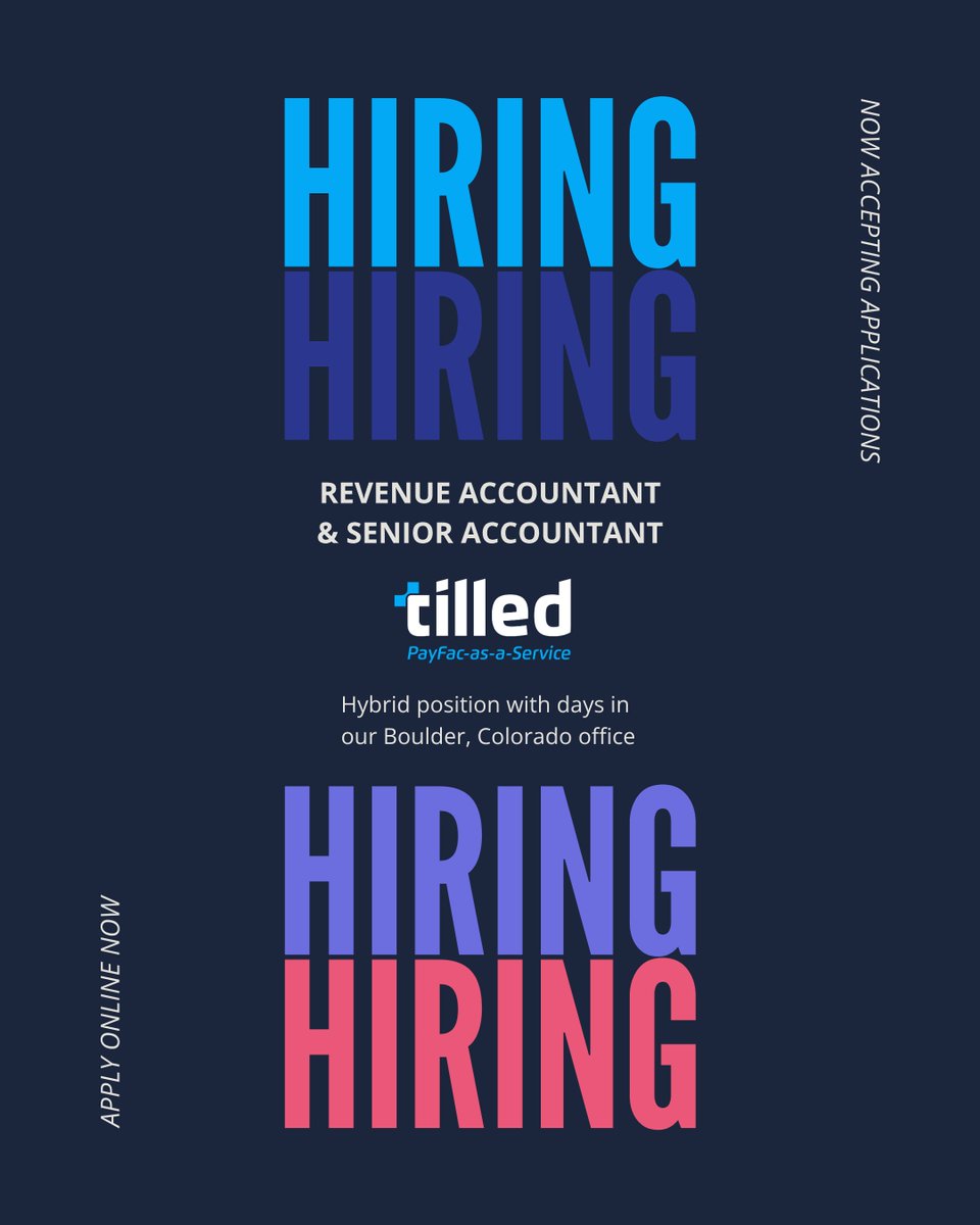 gettilled's tweet photo. Here we grow (again)

That's right we're hiring more positions! We're looking for a Senior Accountant and a Revenue Accountant for hybrid positions with days in our office in Boulder, Colorado.

If you're interested in joining us, apply at https://t.co/ow7d2OHigR https://t.co/46ouzlOuMb