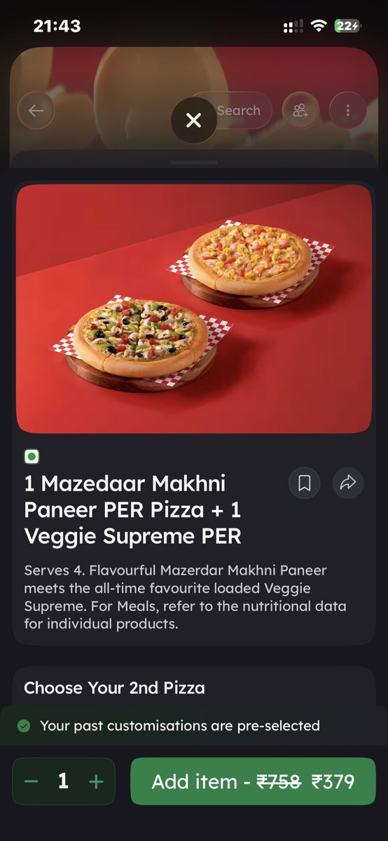 raghavsood72's tweet photo. @zomatocare @zomato @PizzaHutIN today (09.04.2026) I ordered this pizza which clearly states in the description that it serves 4. But to my huge disappointment it only served 2. I mean you actually fooling (cheating) the genuine customers. https://t.co/ZnrNqyp1xg