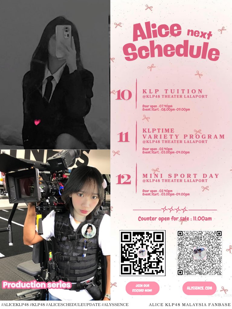 alicepotatoes's tweet photo. ๐๐๐๐๐ ๐๐๐๐๐๐๐๐ ๐๐๐๐๐๐
10/04/26: KLP Tuition
11/04/26: KLP Time: Variety Program
12/04/26: Mini Sports Day
Counter open for sale: 11.00am
๐KLP48 Theatre, Lalaport BBCC Level 2
#AliceKLP48 #KLP48 #AliceScheduleUpdate #Alyssence https://t.co/U9WwNQipBV