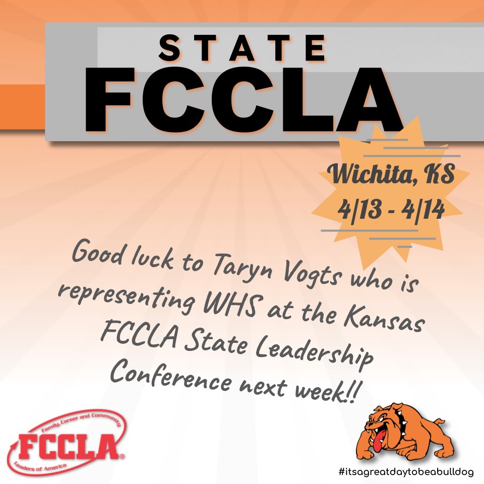 Good luck to Taryn next week at the Kansas FCCLA State Leadership Conference!!  #itsagreatdaytobeabulldog