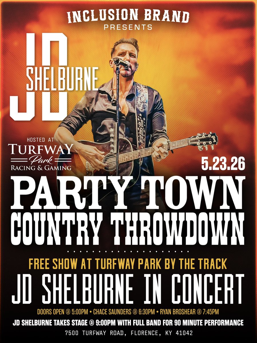 JDSHELBURNE's tweet photo. NEW LOCATION ANNOUNCED! 
Party Town Country Throwdown at Turfway Park &amp; Racing on Sat May 23rd!!

https://t.co/yXYpu9rE20

@TurfwayPark @InclusionBrand 
@ryanbroshear @JDSHELBURNE https://t.co/twYb5jtuic