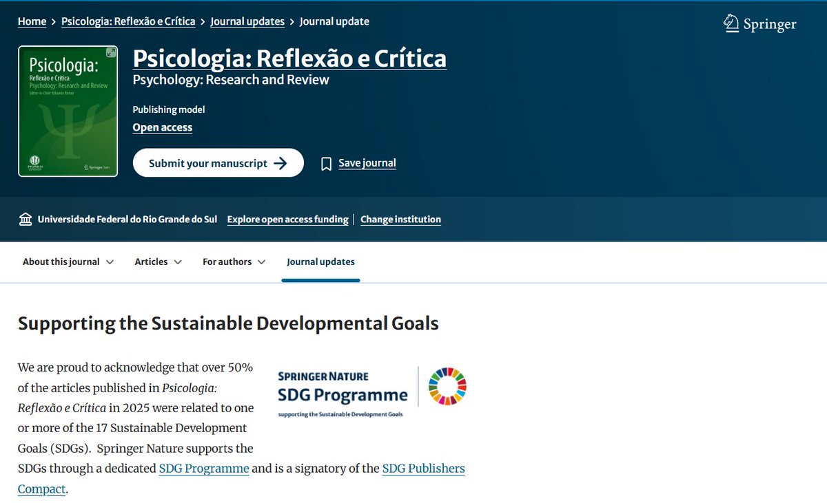 PsychResReview's tweet photo. We are proud to announce that, for the third consecutive year, our journal has been recognized by the Springer Nature SDG Programme.
Please visit the website of our journal at https://t.co/8bDAyIdhxQ. All articles are open access. #SustainableDevelopmentalGoals https://t.co/fEjEQdbdtG