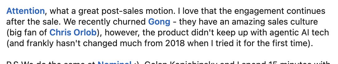 Another Gong killer

Feel like Gong dominates every little player 

But will be interesting to see if any of these start ups can start to get some market share
