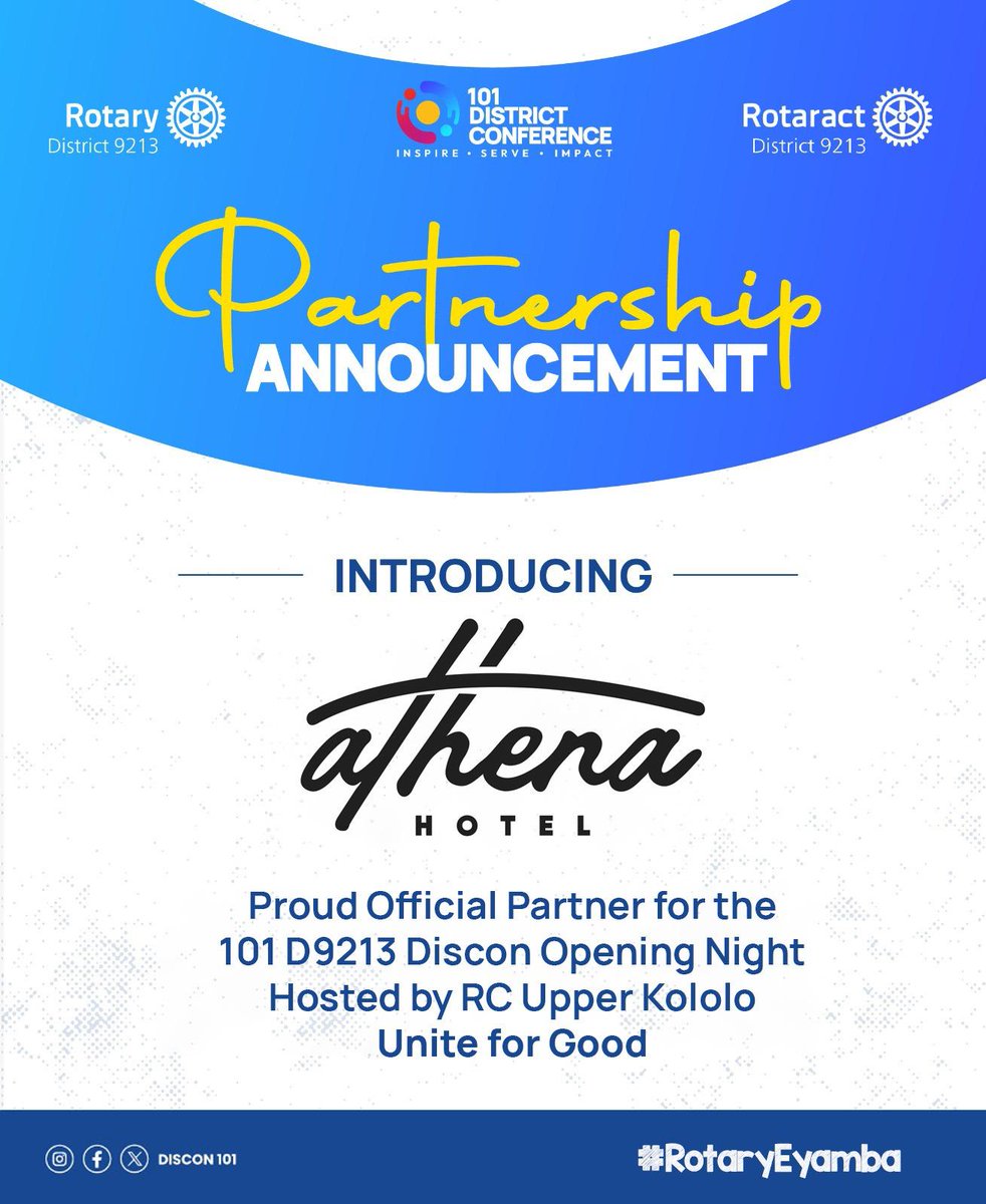 RCUpperKololo's tweet image. Friends, please join us as we introduce and heartily thank our Proud Official Partners for the 101D9213 Discon Opening Night that we were appointed to host! We look forward to a colourful night as we celebrate service, thanks to these generous sponsorships! #UniteForGood #Rotary