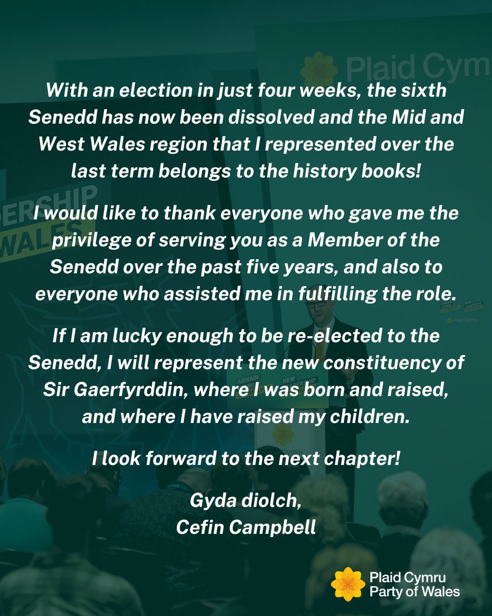 cefincampbell's tweet photo. A message from me upon the dissolution of the sixth Senedd 🏴󠁧󠁢󠁷󠁬󠁳󠁿 https://t.co/0IcX5V8eAQ