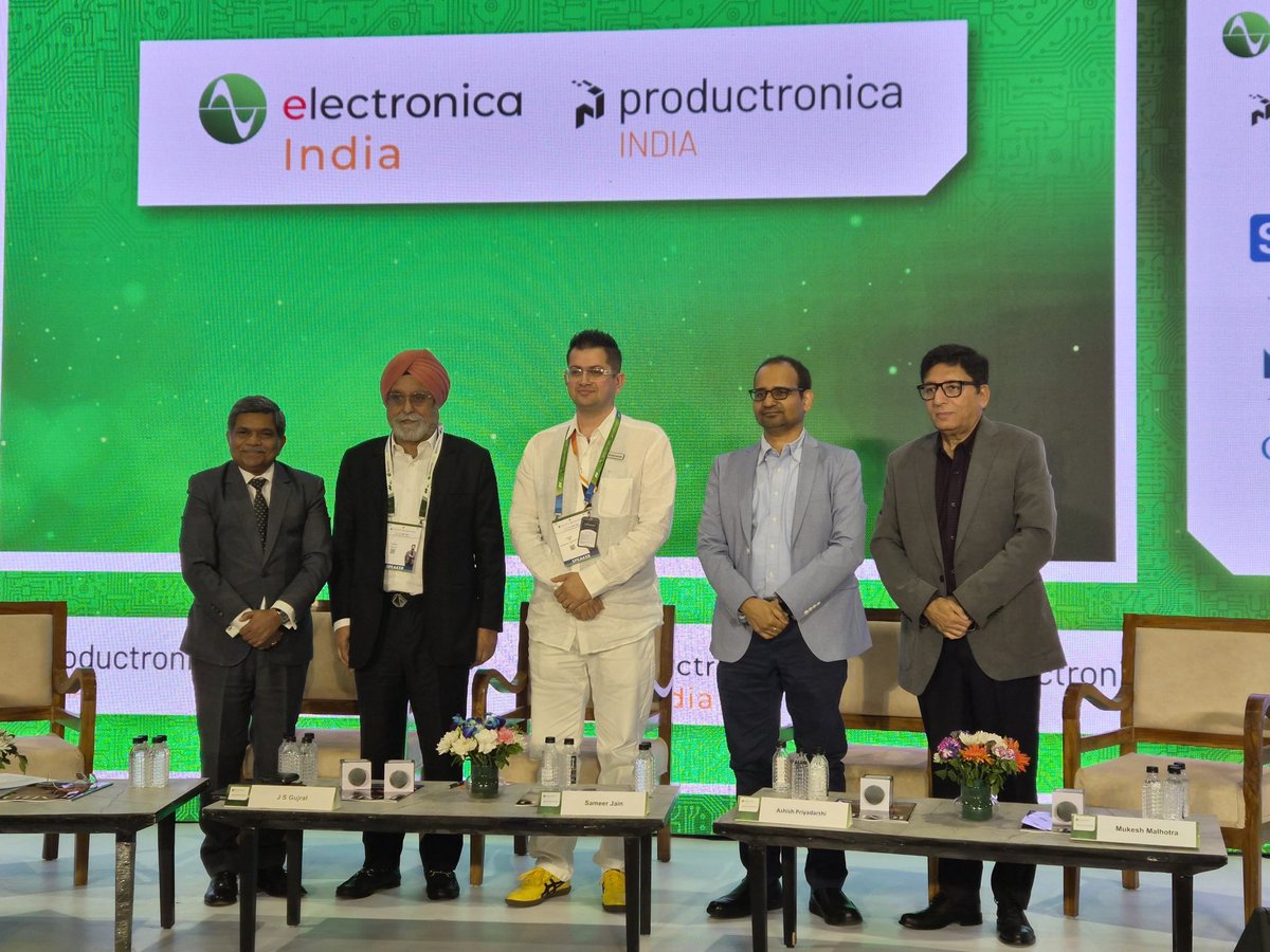 bwtechIN's tweet photo. Day 2 at Productronica India 2026

Proud moment for Team Brandworks as Co-Founder Mr Sammeer Jain joined a panel on automotive electronics
Focus on EVs ADAS semiconductors and India as a global hub
Visit us at Booth H14.C61

#Productronicalndia2026 #Brandworks #EV #Semiconductor https://t.co/uQNzjPBeVa