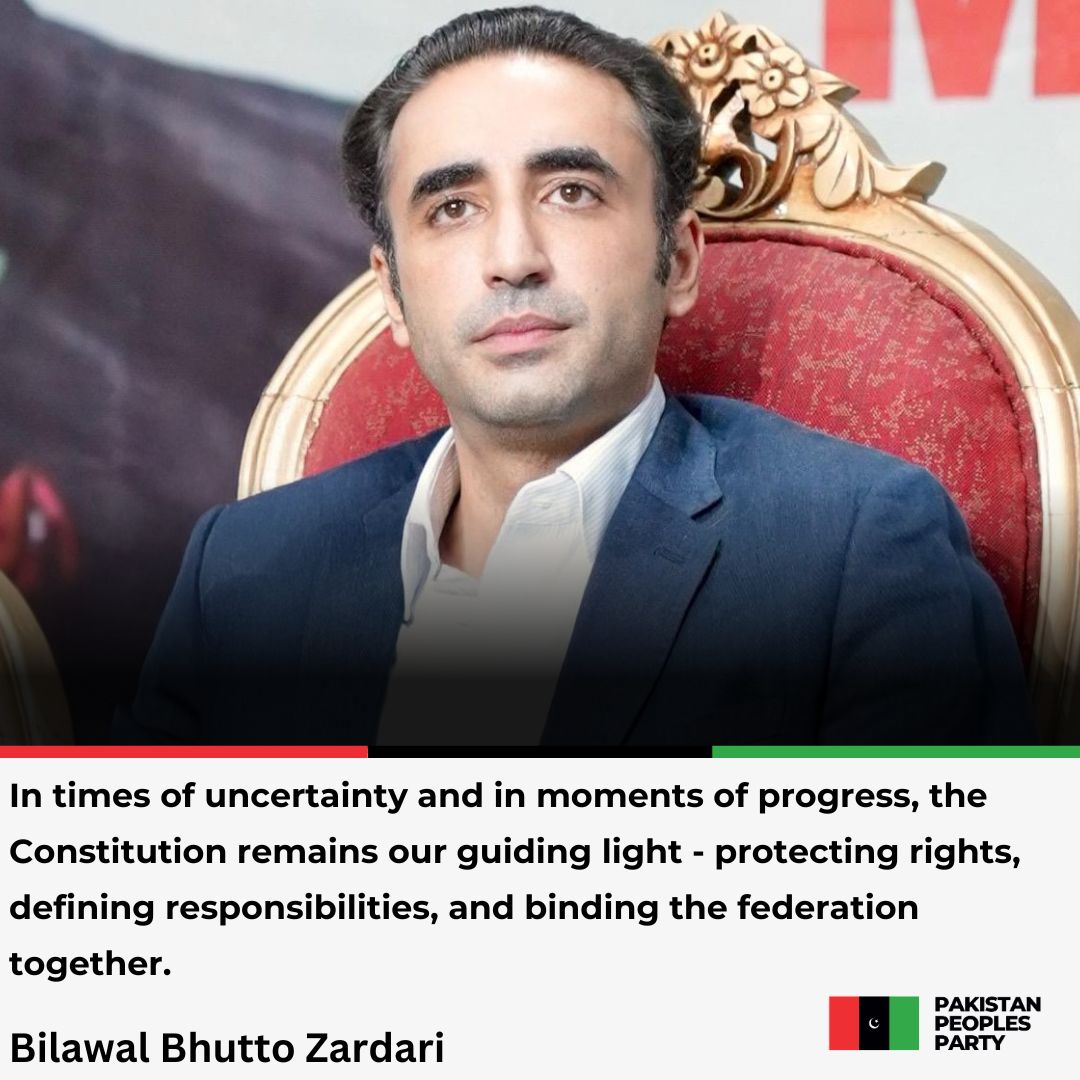 NEWS_BILAWAL's tweet image. Chairman PPP @BBhuttoZardari extends heartiest greetings to the nation on #ConstitutionDay and terms the 1973 Constitution an enduring covenant of unity, democracy, and fundamental rights.