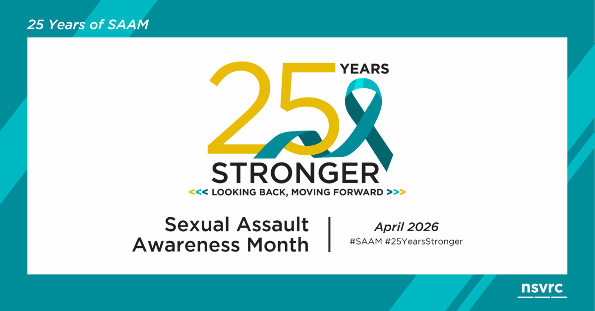 NCCDA1983's tweet photo. During Sexual Assault Awareness Month, we reflect on 25 years of action &amp; progress toward ending sexual assault, abuse, &amp; harassment. The 2026 theme is “25 Years Stronger: Looking Back, Moving Forward". https://t.co/E4LpDbpMAQ