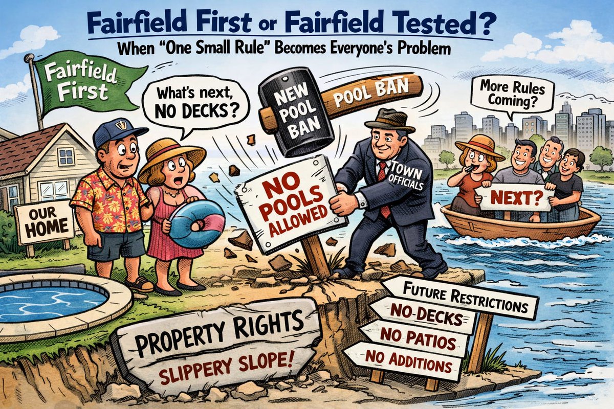 JGoldstein81's tweet photo. Fairfield First or Fairfield Tested? - Stand up for yout neighbors - Do not allow the divide and conquer of property rights https://t.co/w1d9GJUxO9 https://t.co/Fhv028lUsl