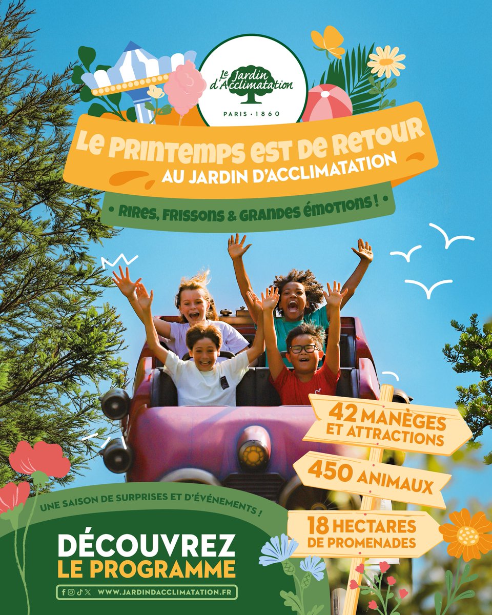 🌸 Le #JardindAcclimatation, plus grand parc de loisirs de Paris intramuros, vous attend ce printemps ! 42 attractions, 18 hectares de nature et 450 animaux au cœur du Bois de Boulogne 🎢

À 2 stations de l’Arc de Triomphe, la sortie en famille incontournable à #Paris💚