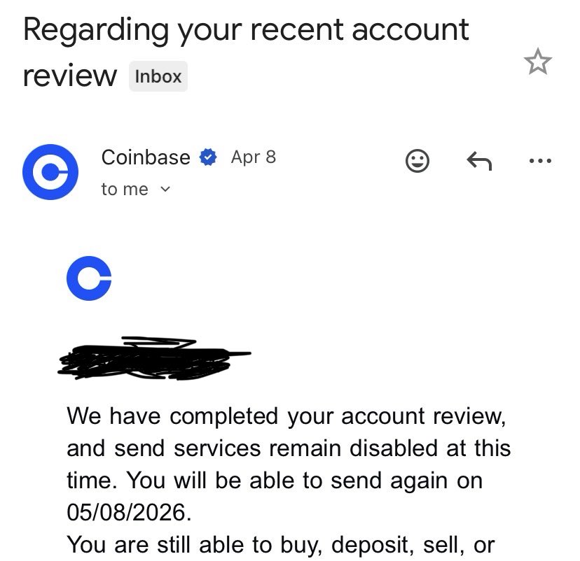 KennedyJournal's tweet photo. @coinbase You locked my crypto for 2 months with a fake “security” reason, then said I can have crypto sends on May 8th—now you inched it to May 9th. 🙄🤡 I verified everything, answered every question, and it’s all been going to MY own cold wallet — @Ledger.  Stop calling legit sends to Ledger a ‘scam’ and holding my #crypto hostage.