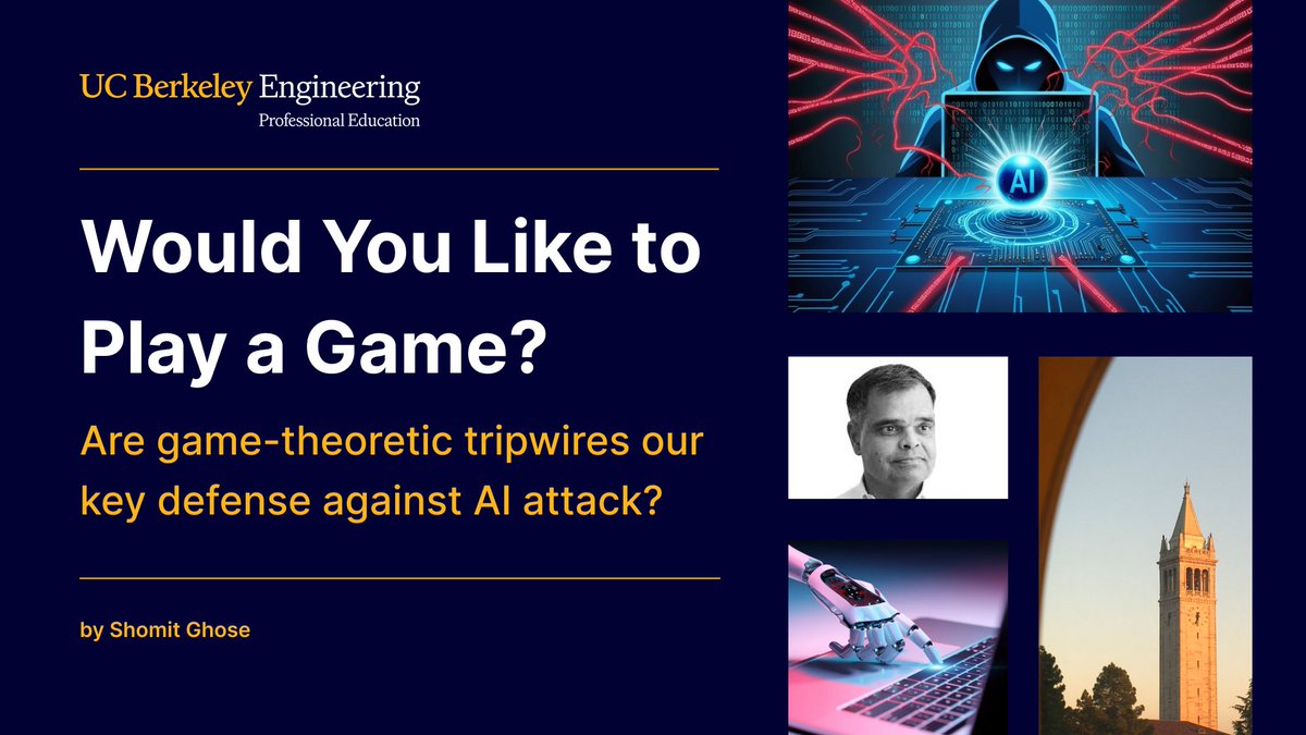 SutardjaCenter's tweet photo. Are game-theoretic tripwires our key defense against AI attack?
In this new article, Shomit Ghose @shomit explores #agenticAI attacks, #AImisalignment, and why #cybersecurity may need deception, #hypergame theory, and non-stationary defenses.
https://t.co/k0M6EmyGd1
#ucberkeley https://t.co/eq6SyjEOgT