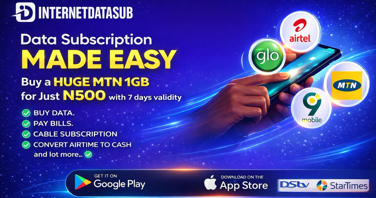 Internetdatasub's tweet photo. @instablog9ja https://t.co/0Ghg8SPEtN
Click on the link to download the app on play store or Apple store https://t.co/Ggu3osWTE4