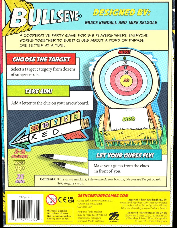 Cartwright_Four's tweet image. Learned, played a 5P game of the #cooperative #wordgame Bullseye (2026, rated 7.1, ranked 17,793rd on BGG)

Tagline: Work together to build clues and let your guesses fly

Over-produced components, but they do help sell the product