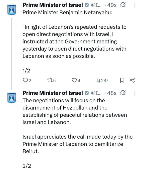 hillbulletin's tweet photo. Netanyahu orders cabinet to open DIRECT NEGOTIATIONS with Lebanon as soon as possible https://t.co/QNPOlxG2pF