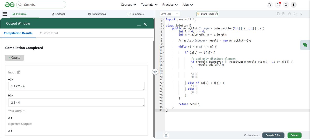 Saara729797's tweet image. 🔥 Day 45/60 – #GeeksforGeeks × #NPCI POTD Challenge
✅ Day 45 solved — Intersection of Two Sorted Arrays
🎯 Mission: 60 days straight
💻 Focused on Two Pointer + Duplicate Handling
#Day45 #60DaysOfCode #DSA #Coding #Programming #Java #Arrays #TwoPointers #DeveloperJourney 🚀
