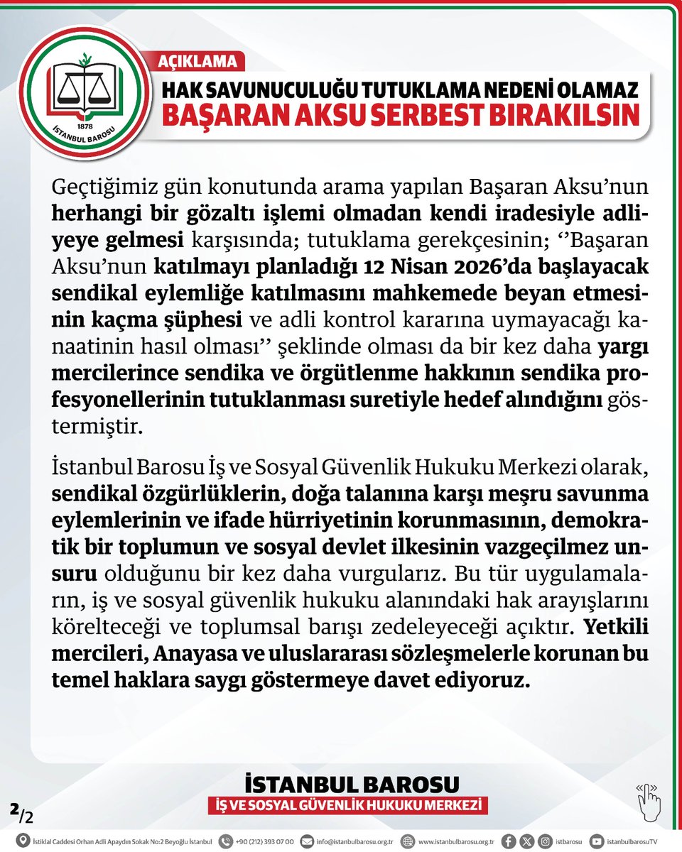 İstBaro İş ve Sosyal Güvenlik Hukuku Merkezi tweet media