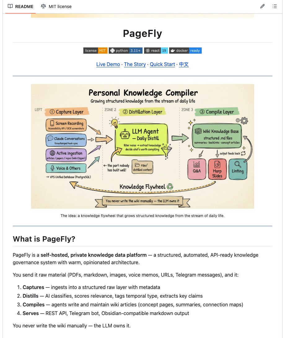Karpathy said the future of LLMs is not chatting — it is building knowledge bases.

He is right. I took that idea and built a full product around it.

PageFly is a personal knowledge OS. You feed it everything you consume — PDFs, podcasts, articles, voice notes, screenshots — and