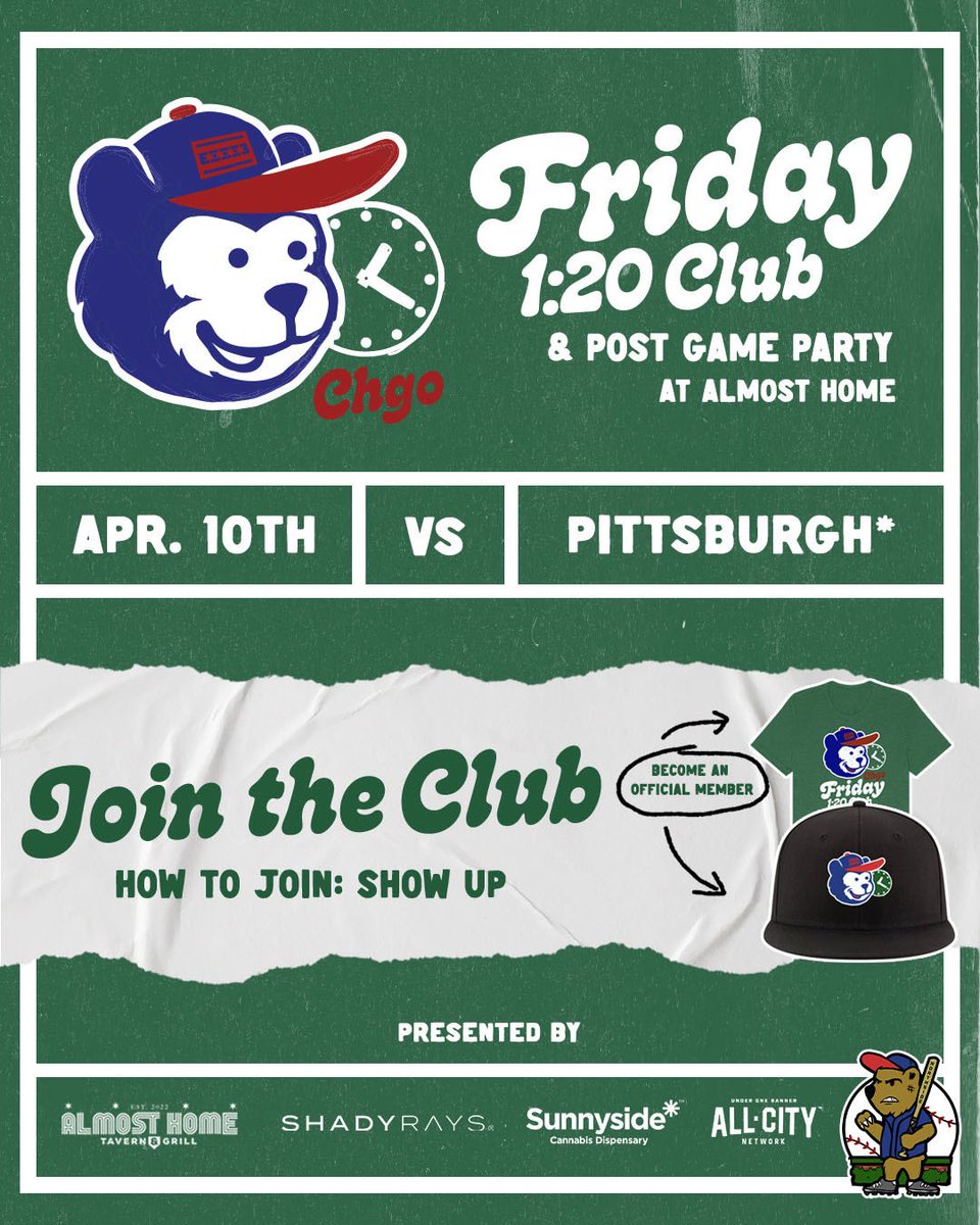 🚨TOMORROW🚨

Friday 1:20 Club is BACK‼️

Join <a href="/LukeStuckmeyer/">Luke Stuckmeyer</a> <a href="/LiveWithRoman/">Justin Roman</a> &amp; <a href="/JoeySportsGuy/">Joey Christopoulos</a> ALL DAY LONG:
🍻Pregame at <a href="/murphysbleacher/">Murphy's Bleachers</a>
⚾️Hang in the Bleachers
🎙️Postgame LIVE SHOW at Almost Home

Postgame show tix and drink deal: tailgreeter.com/friday-120-clu…