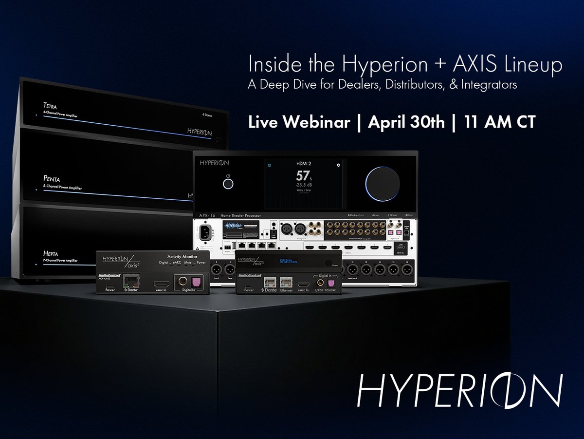 AudioControlPro's tweet image. Experience the Hyperion + AXIS lineup

Join Sam and Aaron in this live webinar as they cover everything you need to know about the APR-16, AXIS series, and amplifiers

Thursday | April 30th | 11:00 am CT

Register here: avproglobal.com/pages/audiocon…

#AVPro #Hyperion