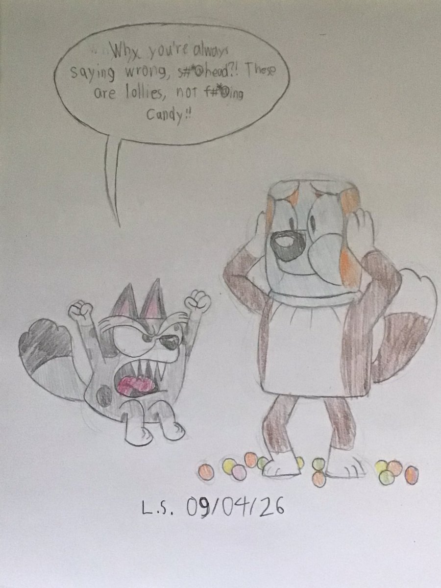 SiitonenLasse1's tweet photo. Damning Muffin’s American accent vs. Australian accent:
Lollies vs. Candy
#Bluey #BlueyFanart #Fanart #DamningMuffin #LudoTV #BBC #LudoStudio #disney #disneyjunior #ABCKids #BBCStudios #disneyplus #TraditionalArt #TraditionalWork https://t.co/QrOmM0QAfi