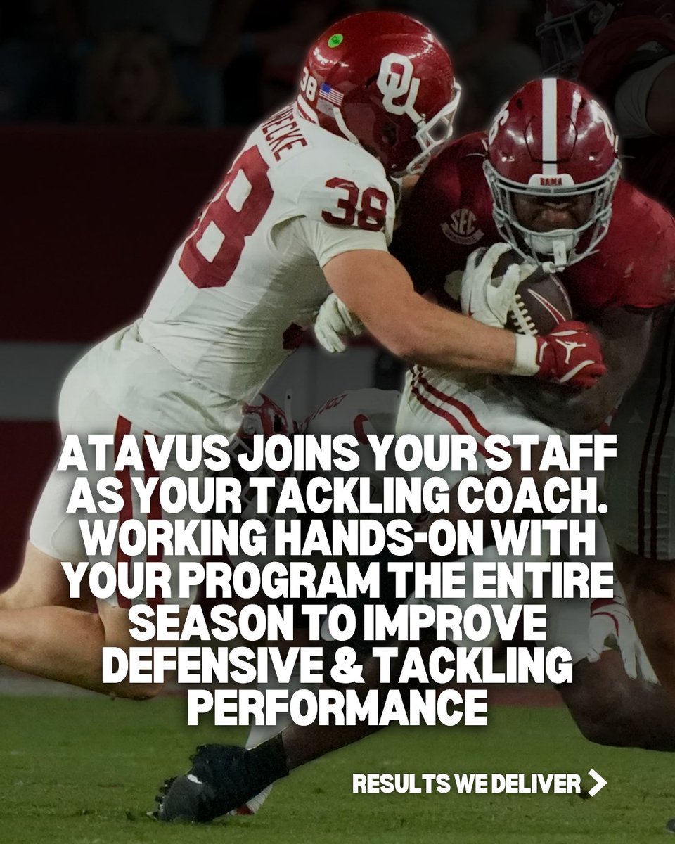 AtavusFootball's tweet photo. Atavus Tackle Consulting gives your program the 1% edge that wins more games. Through our patented, data-driven approach, we work directly with your program as your tackling coach.

What we deliver are more wins, fewer points and yards allowed, and more made tackles, all while saving coaches hours of valuable time.

Better tackling = Better defense = More wins

Use the link in our to schedule a call or request more info to learn how you can get started: https://t.co/IXAkIYPzGK

#footballconsulting #howtotackleinfootball #howtowininfootball