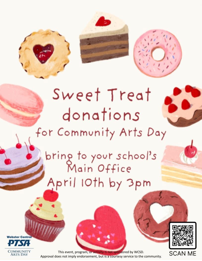 WTHSPTSA's tweet photo. Looking for an easy way to help support Thomas/OWL PTSA? Consider donating a sweet treat for this weekend’s annual Community Arts Day! Forgot to sign up?
No worries, collect points here: https://t.co/4WAzSq1SIn
Please deliver donations to Thomas’  main office by 3pm on Friday. https://t.co/9OTRm7hPqp