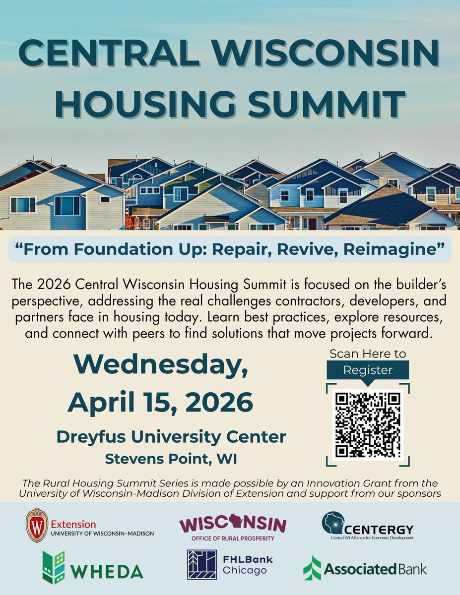 CentergyWI's tweet photo. 👷🏻‍♂️🏠If you have ever thought you could be a 'builder' of solutions for housing in our region, get yourself to the Central WI Housing Summit!

Get REGISTERED before time runs out! ⏰💥
April 15 | 8am-4pm |Dreyfus Center Stevens Point
https://t.co/HBFP6LRjLy https://t.co/vI8MChyLMn
