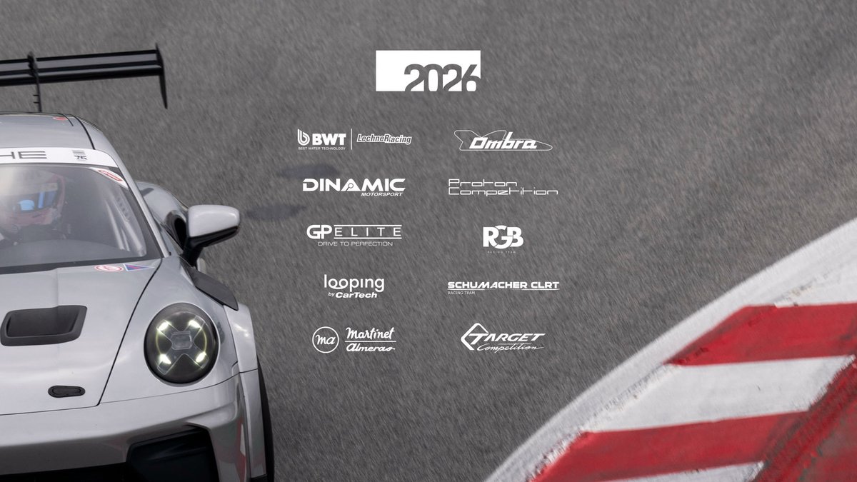 PorscheSupercup's tweet image. #PorscheMobil1Supercup – 10 teams – including newcomers @LoopingCarTech and RGB Racing Team –  registered for 2026 #Porsche #Supercup.

Welcome back Schumacher CLRT, BWT @LechnerRacing, @GPElite, @ProGTbyAlmeras, Target Competition, @dinamicmotors, @ProtonRacing and @ombraracing