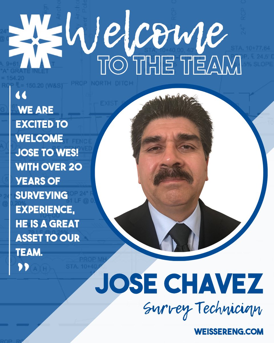 WeisserEngineer's tweet photo. Please join us in welcoming Jose Chavez to the Weisser Engineering &amp; Surveying Team as a Survey Technician!

His expertise and industry knowledge make him a valuable addition to our Team. Welcome aboard, Jose!

#NewHire  #OpportUNITY #LandSurveying #SurveyTech #SurveyingTexas https://t.co/gQhaNpxNs0