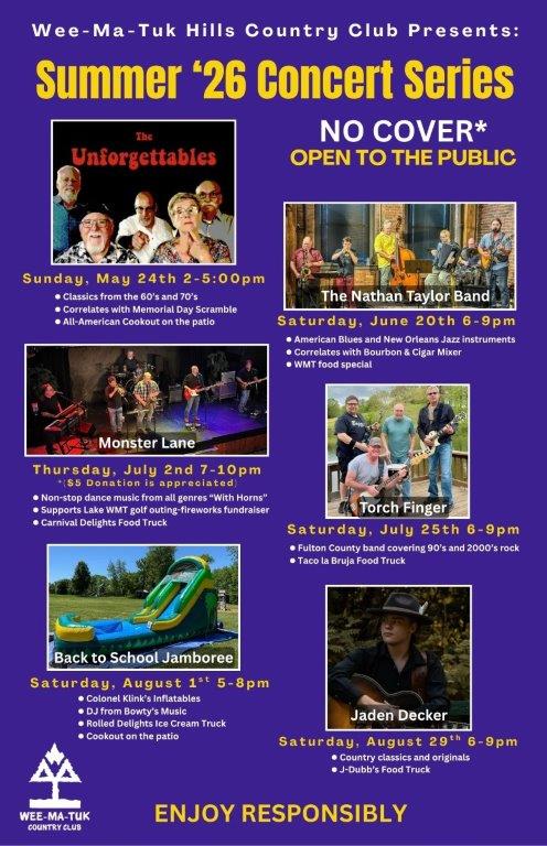WeeTuk's tweet photo. It's here! The big reveal of our Summer Concert Series! Mark your calendars now 🗓️✔️ Enjoy these fabulous events in our beautiful shaded patio area. Bring along a chair and your dancing shoes! Open to the public and no cover charge 🤩 https://t.co/7sZBuyvkjy