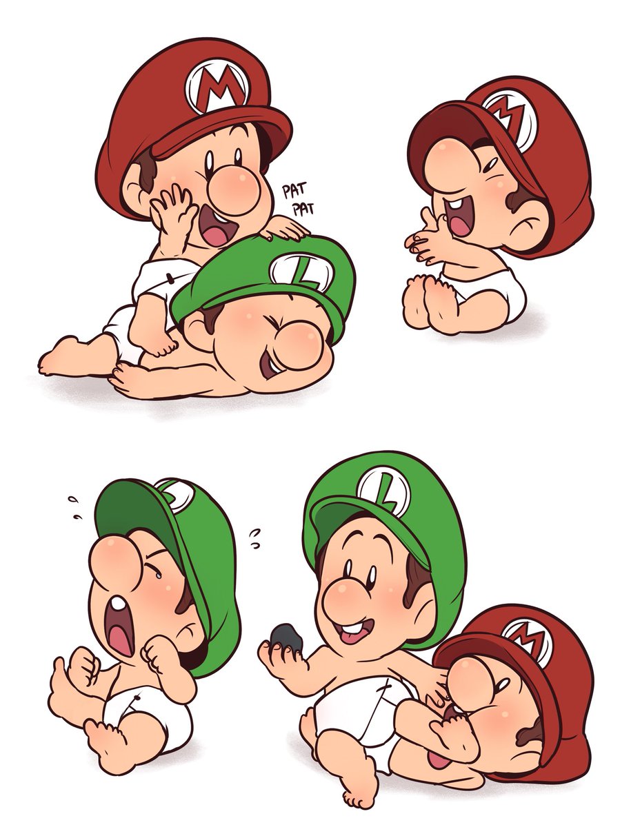 caroliner_draws's tweet image. they are 2 seconds old and only know that they love each other #nintendo #mario #luigi #Marioandluigi #マリオ　#ルイージ