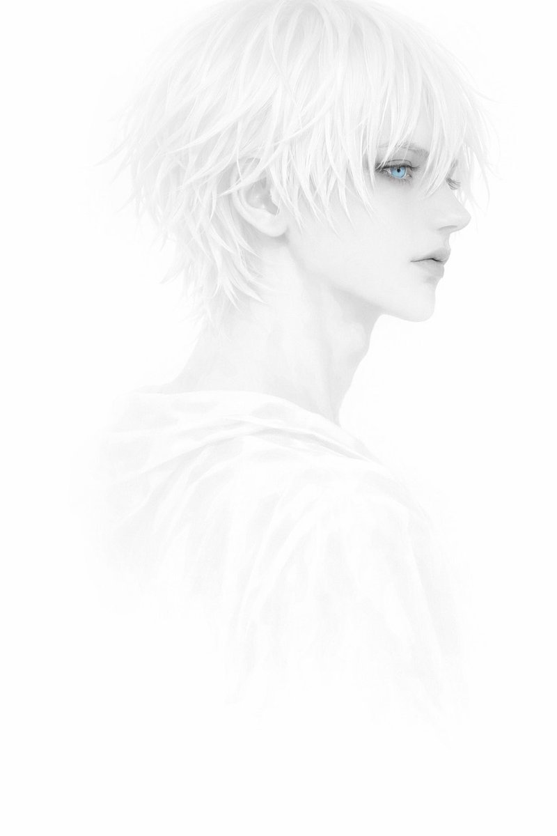 asamisoai's tweet photo. （白に、染まる）

この企画に参加させて頂いたときの、黒い女性の対比として、真っ白な男の子も描いていたのでした。
実は肝心の女性よりこちらの方がお気に入りというw

#AIart
#AIイラスト https://t.co/g1ytJPln9N