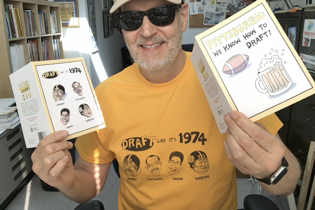 Rob_Rogers's tweet image. Get all the Pittsburgh Draft merch 'n'at! The greeting cards are available Giant Eagle, the candy is at Hallmark stores and Grandpa Joe's Candy Shop and the t-shirt I am wearing is available at Cotton Bureau. #Yinzer #Draft #Pittsburgh #Steelers 

cottonbureau.com/p/8BJR93/shirt…