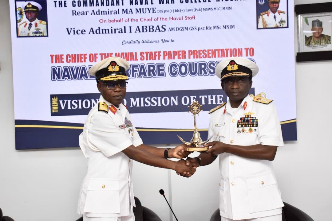NWCN_Calabar's tweet photo. On Thursday 9 April 2026, the Chief of the Naval Staff, Vice Admiral Idi Abbas, Admiralty Medal, delivered a lecture titled ‘The Chief of the Naval Staff Command Philosophy, Vision and Mission for the Nigerian Navy’ to participants of NWC 10.

Read more: https://t.co/1svpHBzFmG https://t.co/Zyo4eq4ZDR