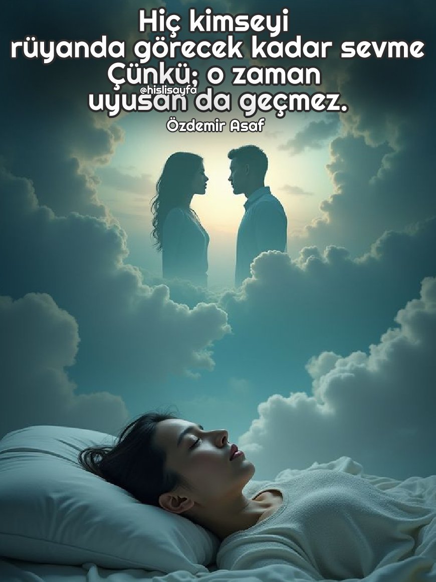 Hislisayfa's tweet photo. Hiç kimseyi rüyanda görecek
kadar sevme...
Çünkü; o zaman uyusan da geçmez.
❤
Özdemir Asaf https://t.co/UNigCPaJAs