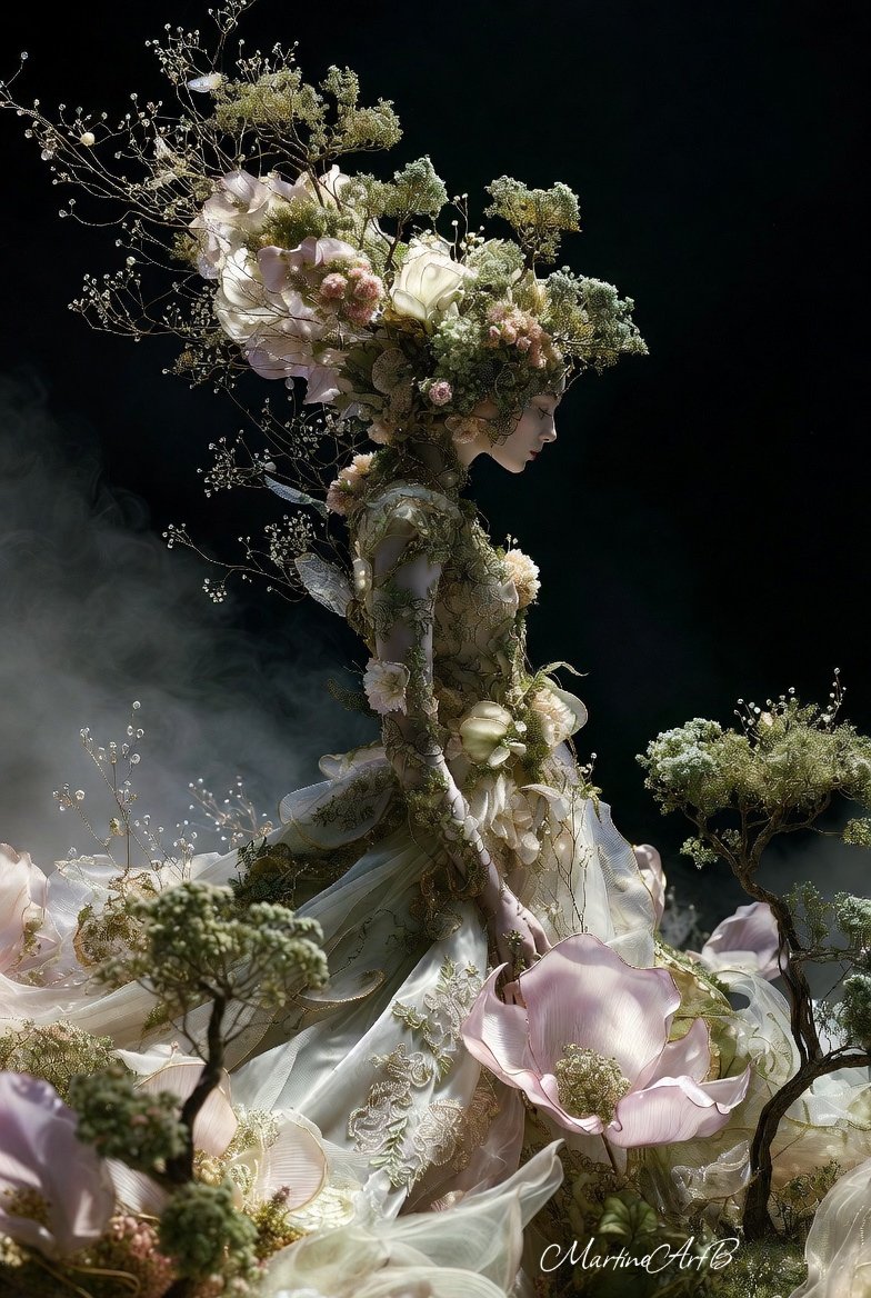 MartineArtB's tweet photo. 🌸VAVortex Spring Art Challenge
Day 13 begins: Inner Spring 🌺🌷🪻
TFTT @DrakulkaCZ
Inviting @sabitz75 @_justpaisley
Dans le silence des racines invisibles, elle s’efface —
et devient le jardin dont elle rêvait. 🌿
#VAVortex #AIArtChallenge