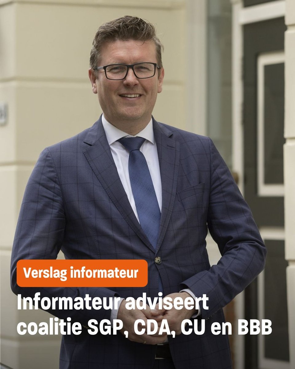 SGPBarneveld's tweet photo. VERSLAG INFORMATEUR | Informateur Marco Oosterwijk adviseert een coalitie van SGP, CDA, CU en BBB.
De komende weken zullen deze partijen met elkaar in gesprek gaan over het vormen van een college.

https://t.co/xO7L7FCYb2 https://t.co/Qrlp84W2P5