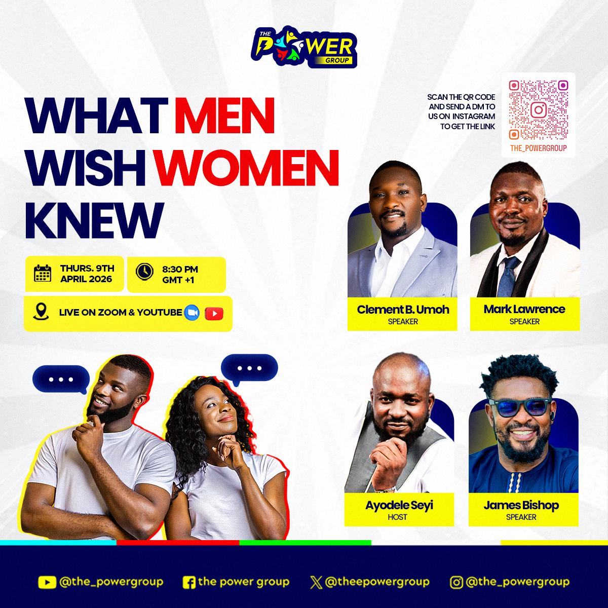 theepowergroup's tweet photo. We all think we understand men… until we don’t. Truth is, men aren’t as simple as they look. 🙃

We have asked our Consummate Men to share with us this Thursday and expose into their worlds

Join us this Thursday for a masterclass on “What Men Wish Women Knew.” https://t.co/Pijb2FAt11