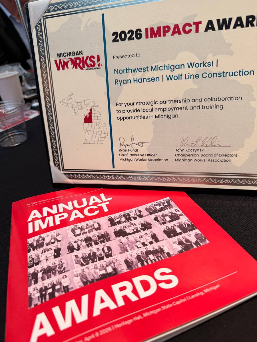 NWMichiganWorks's tweet image. Congrats to our nominee, Ryan Hansen of Wolf Line Construction 👏 A Purple Heart recipient and Army veteran, Ryan built a new career through a Northwest Michigan Works! apprenticeship—and now mentors others.

#MichiganWorks #ImpactAwards #MIWorks #MIWorksImpact