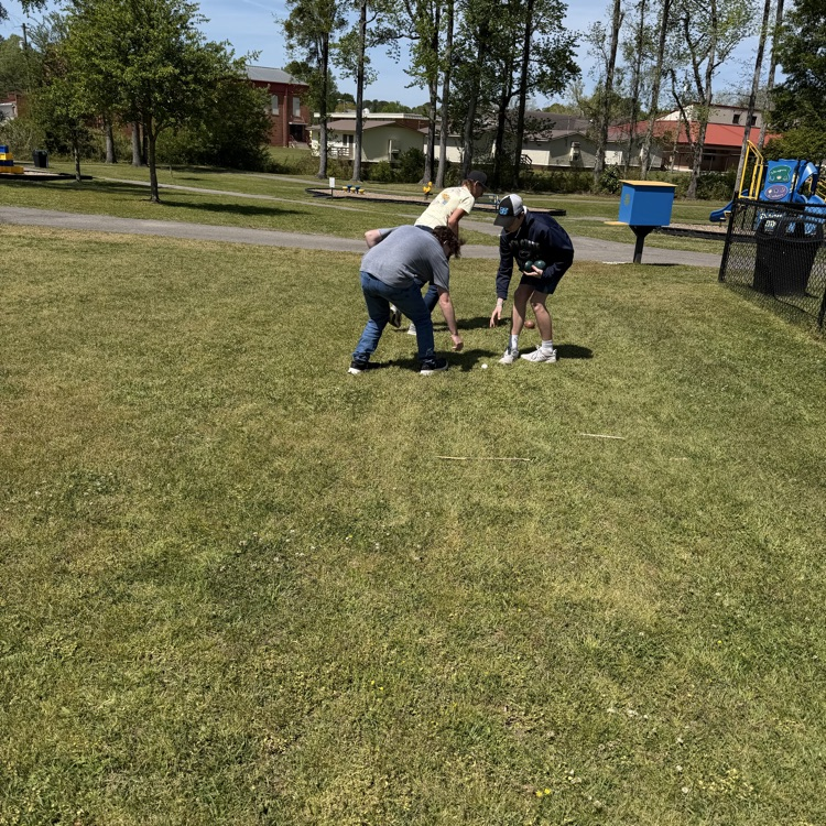 Students in sports club took advantage of the beautiful weather today and played some doubles bocce ball!