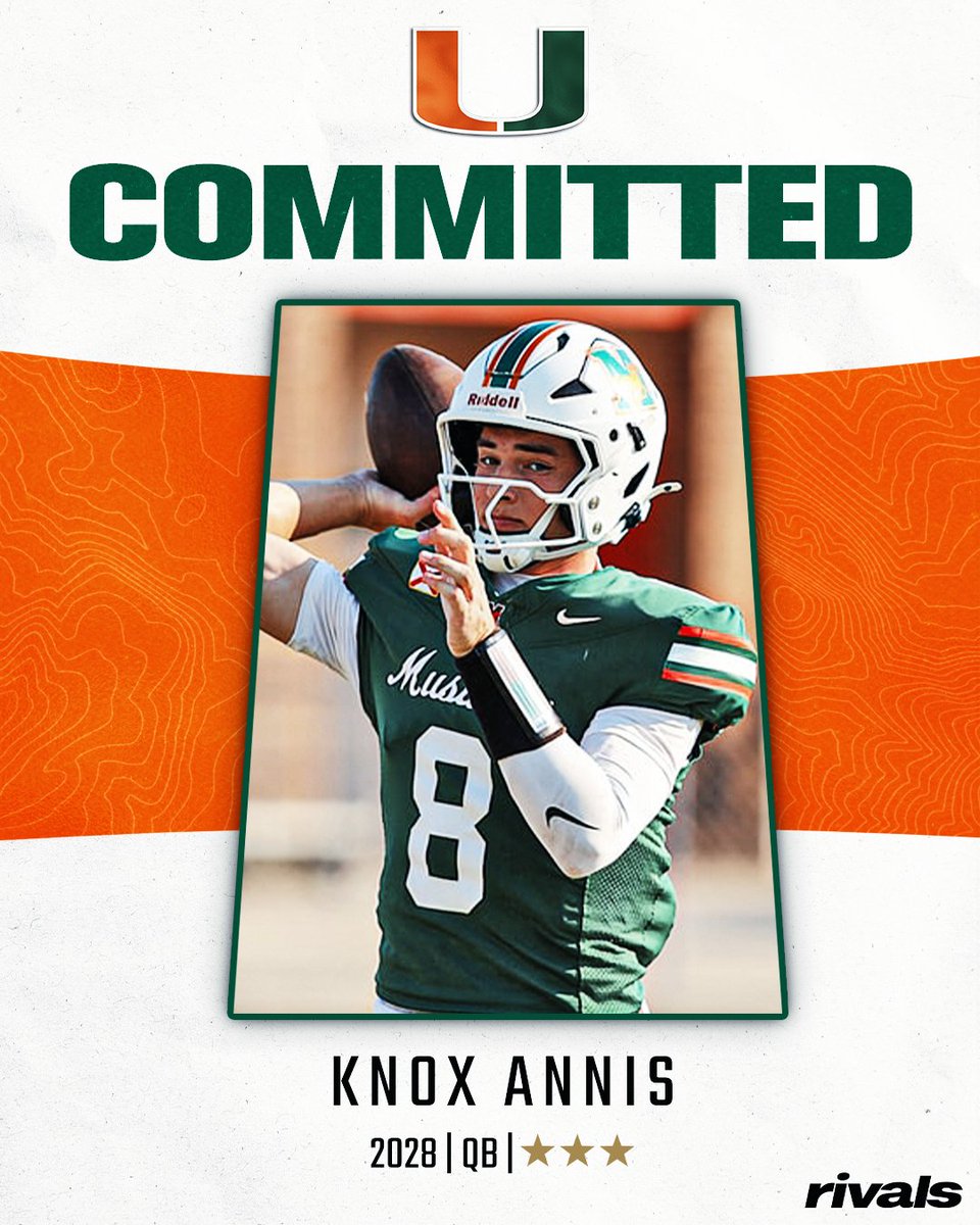 🚨BREAKING🚨 2028 QB Knox Annis has committed to Miami, <a href="/Hayesfawcett3/">Hayes Fawcett</a> reports 🙌

Read: on3.com/rivals/news/in…