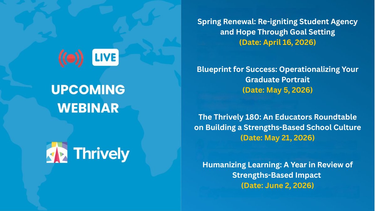 Thrively's tweet image. We’re thrilled to bring you Thrively’s Quarter 4 Webinar Series 🎉

Register and join us live.
👉thrively.com/ng/#/webinars

Let’s close the year by focusing on what’s strong in every student.

#ThrivelyWebinars #EducationWebinar #webinarseries #StudentSuccess #EdTech