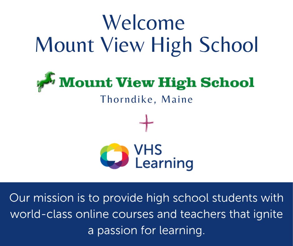 VHSLearning's tweet image. 🌟We are thrilled to welcome Mount View High School located in Thorndike, ME to VHS Learning! Partnering with us gives your students access to 200+ unique courses! Welcome!

#onlinelearning #onlinecourses #schoolpartnership #qualityeducation